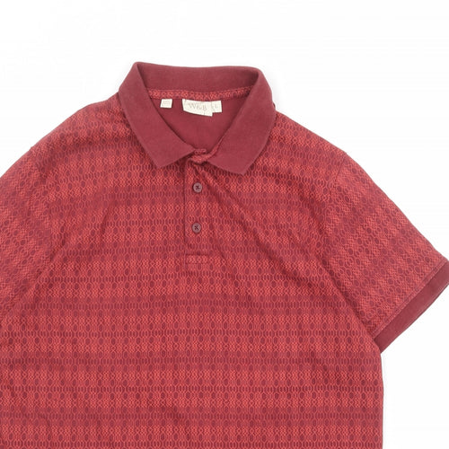 W&B Mens Red Geometric 100% Cotton Polo Size L Collared Button