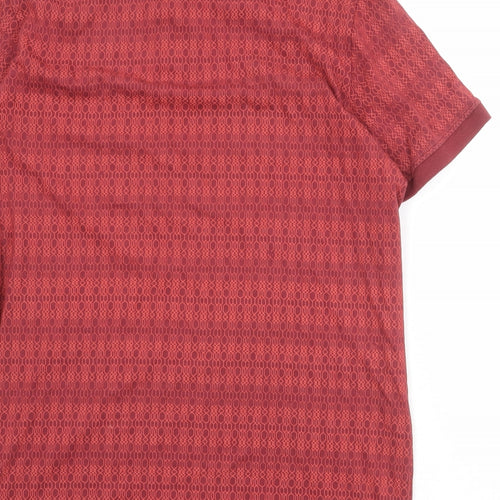 W&B Mens Red Geometric 100% Cotton Polo Size L Collared Button