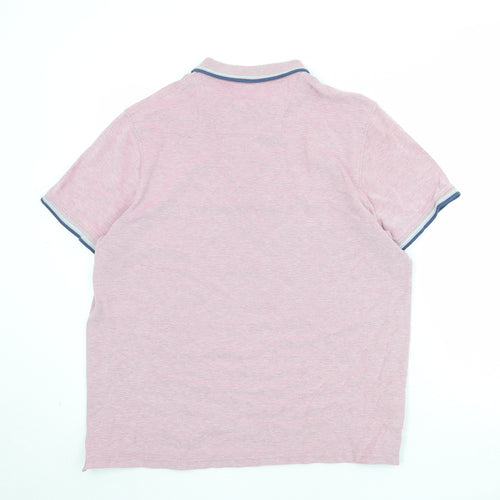 Maine Mens Pink Polyester Polo Size L Collared Button