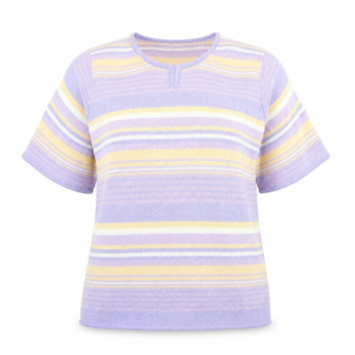 Bonmarché Womens Purple Round Neck Striped Acrylic Pullover Jumper Size XL