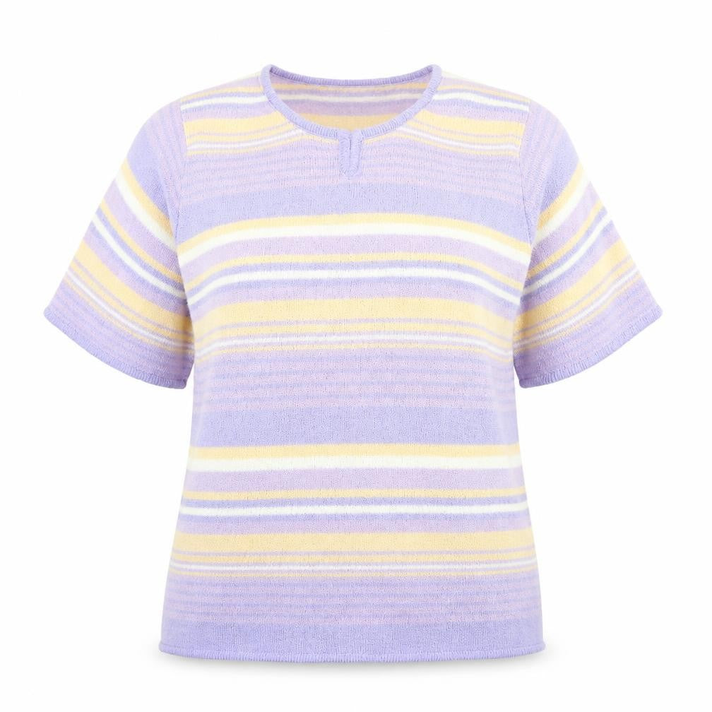 Bonmarché Womens Purple Round Neck Striped Acrylic Pullover Jumper Size XL