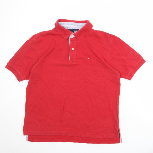 Tommy Hilfiger Mens Red 100% Cotton Polo Size L Collared Button