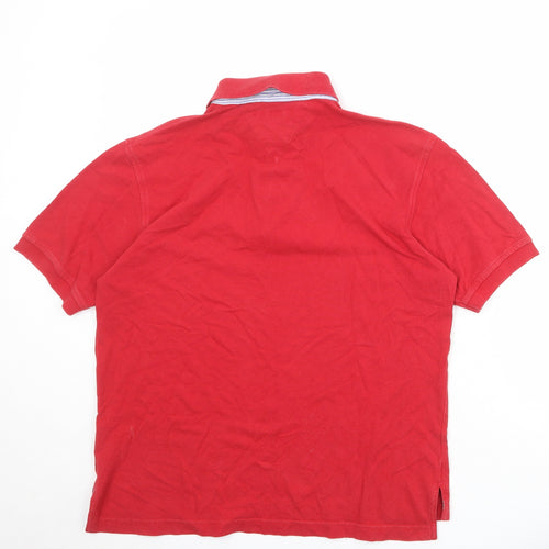 Tommy Hilfiger Mens Red 100% Cotton Polo Size L Collared Button