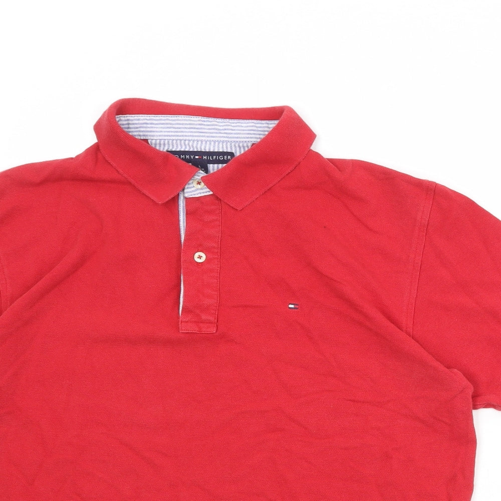 Tommy Hilfiger Mens Red 100% Cotton Polo Size L Collared Button