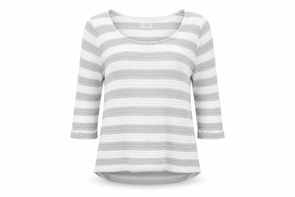 Front view of Next women’s white scoop neck striped polyester jumper, size UK 12