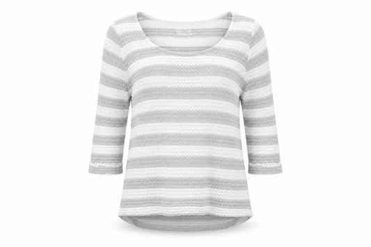 Front view of Next women’s white scoop neck striped polyester jumper, size UK 12