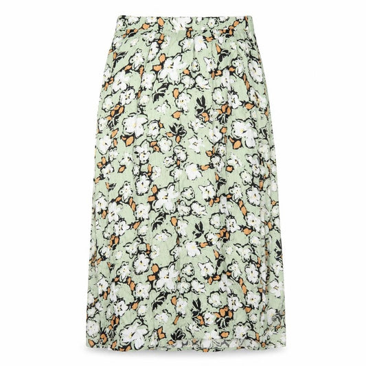 Front view of ICHI women’s green floral viscose peasant skirt, size UK 34, in