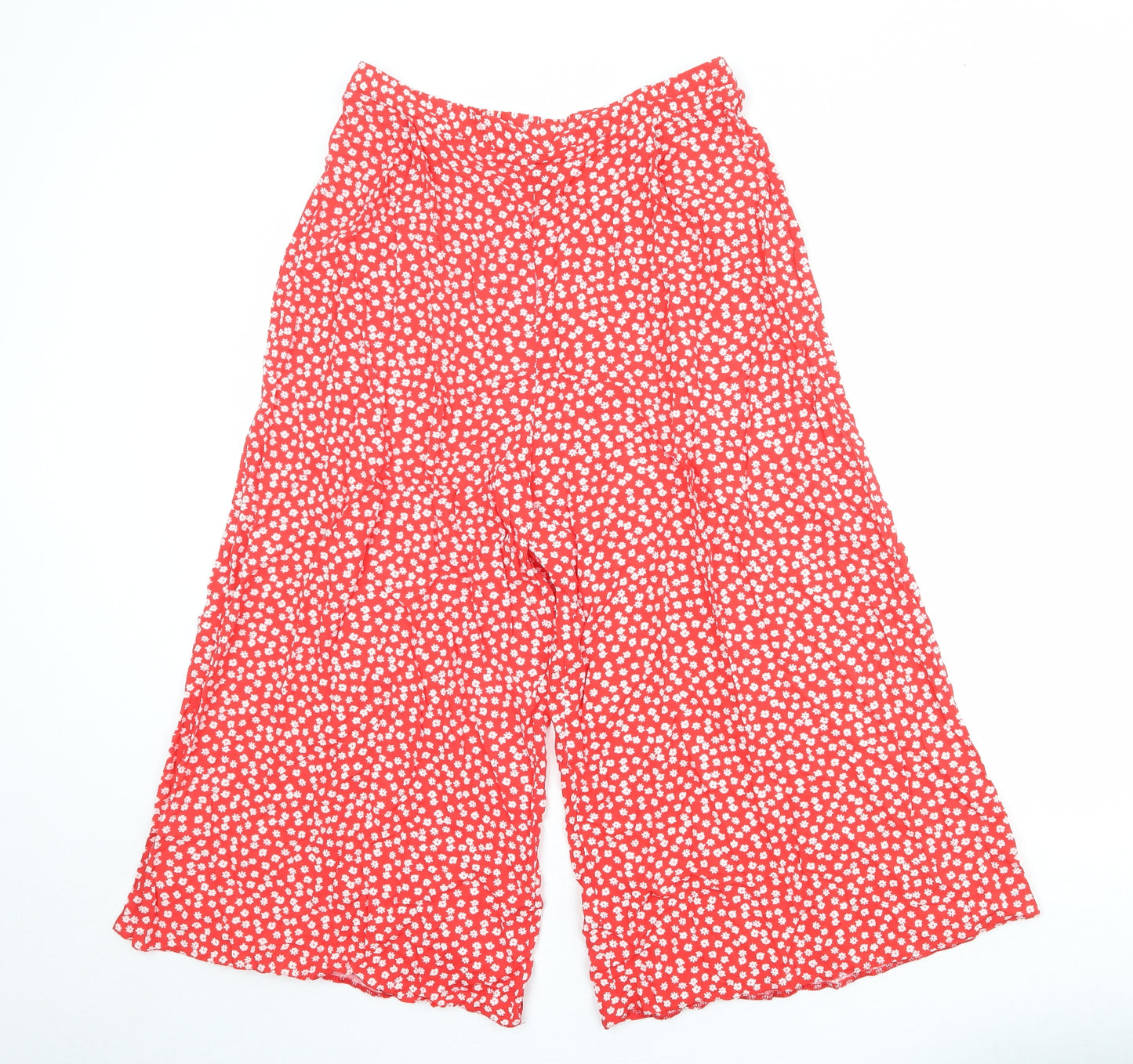New Look Womens Red Floral Viscose Trousers Size 14 Regular
