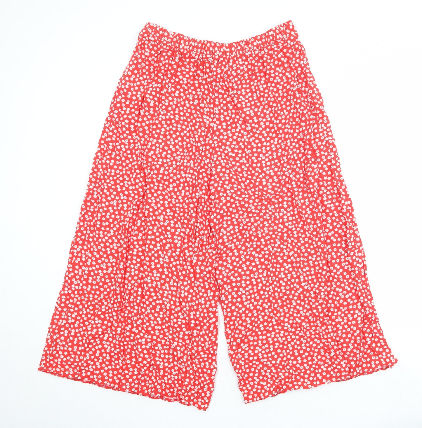 New Look Womens Red Floral Viscose Trousers Size 14 Regular