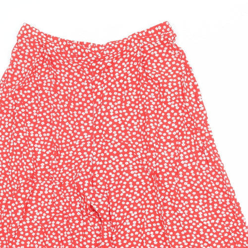 New Look Womens Red Floral Viscose Trousers Size 14 Regular