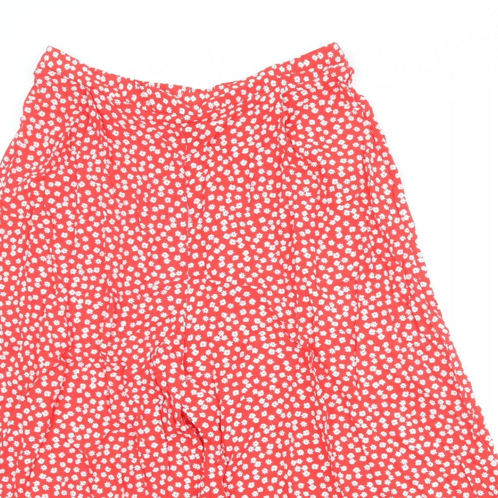 New Look Womens Red Floral Viscose Trousers Size 14 Regular