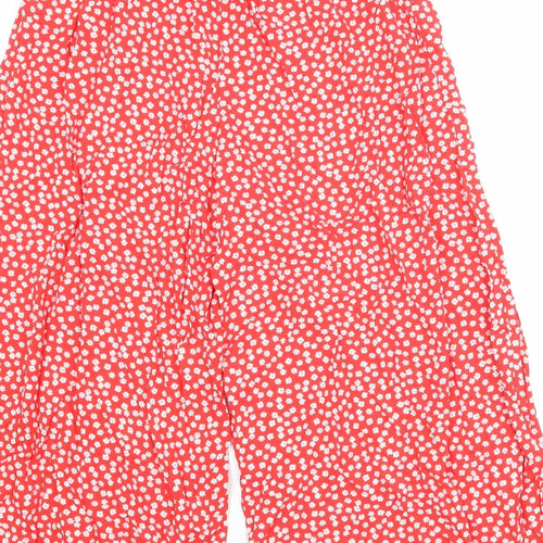 New Look Womens Red Floral Viscose Trousers Size 14 Regular