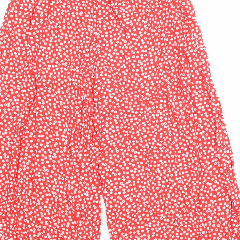 New Look Womens Red Floral Viscose Trousers Size 14 Regular
