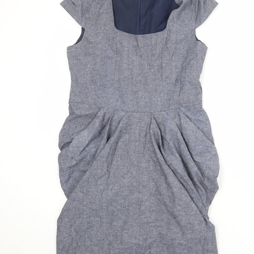 Heaven Womens Grey Cotton Pencil Dress Size 12 Square Neck Zip - Draped Detail
