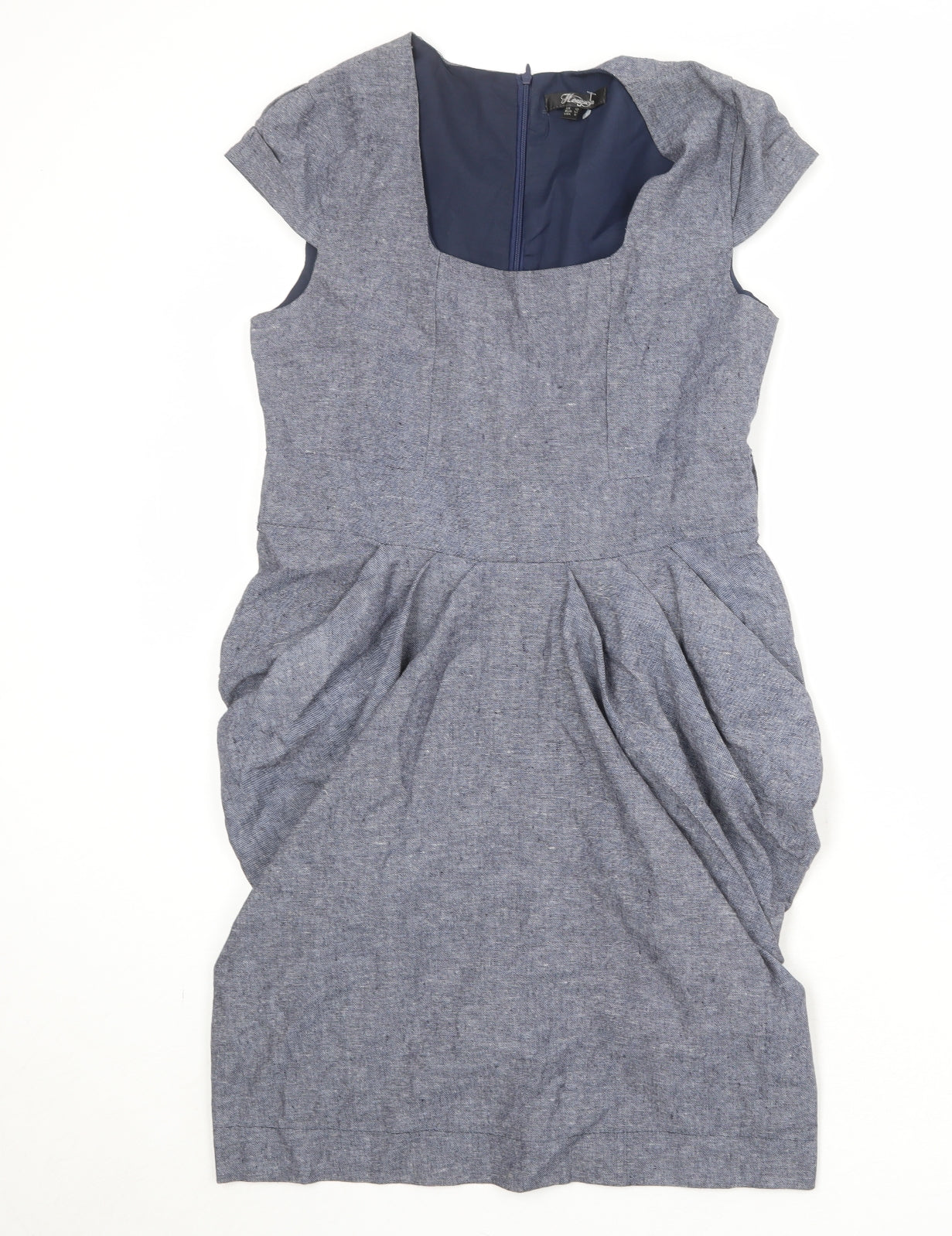 Heaven Womens Grey Cotton Pencil Dress Size 12 Square Neck Zip - Draped Detail