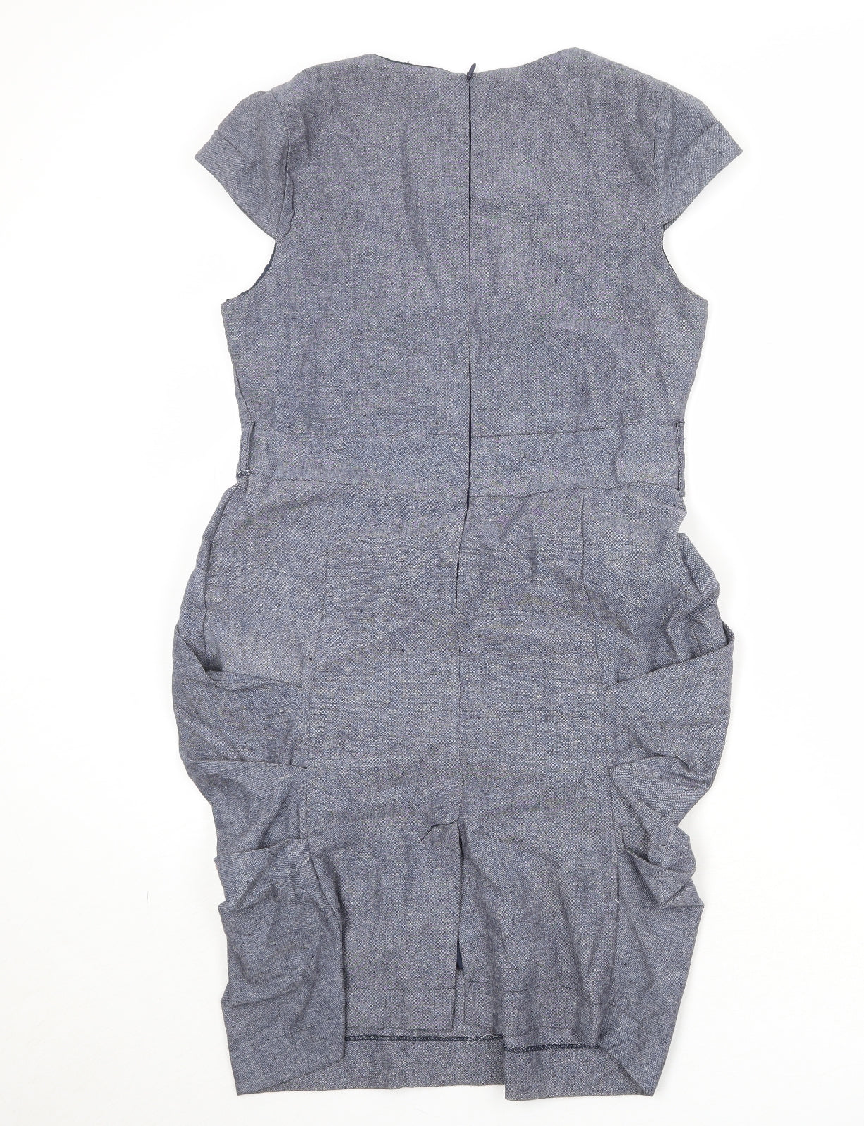 Heaven Womens Grey Cotton Pencil Dress Size 12 Square Neck Zip - Draped Detail