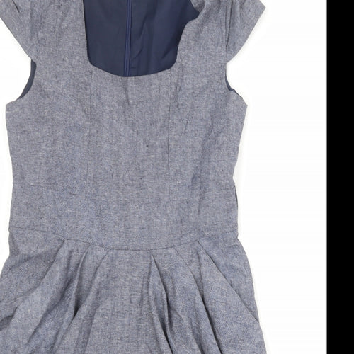 Heaven Womens Grey Cotton Pencil Dress Size 12 Square Neck Zip - Draped Detail