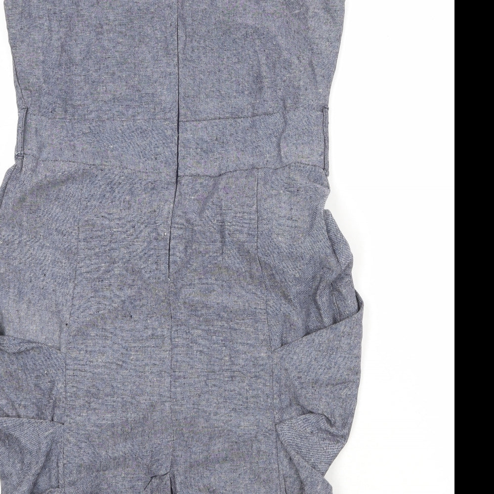Heaven Womens Grey Cotton Pencil Dress Size 12 Square Neck Zip - Draped Detail