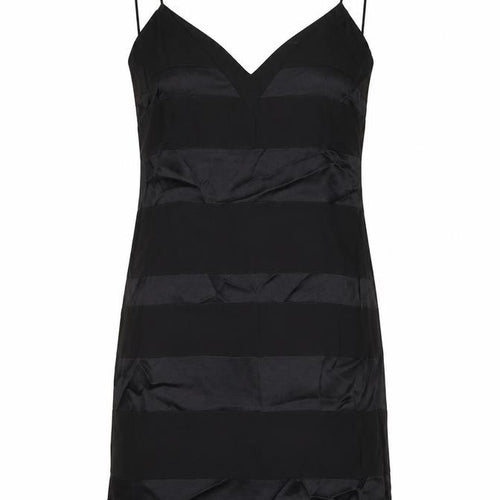 Mango Womens Black Striped Viscose Slip Dress Size M Square Neck Zip