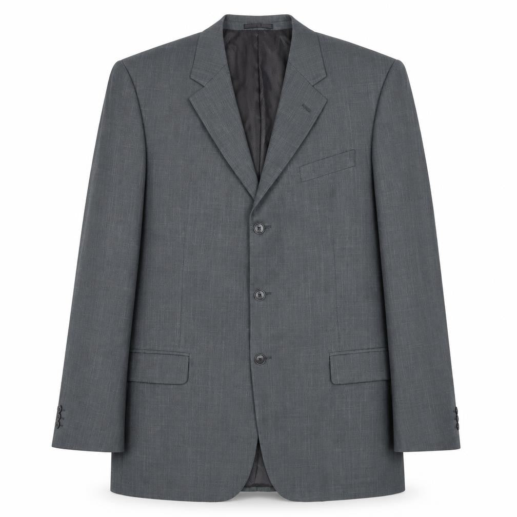 Front view of Greenwoods men’s grey polyester jacket suit jacket, size 44, regular
