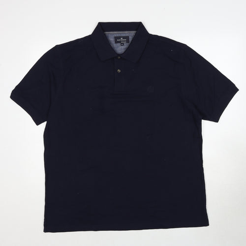 Marks and Spencer Mens Blue Cotton Polo Size XL Collared Button