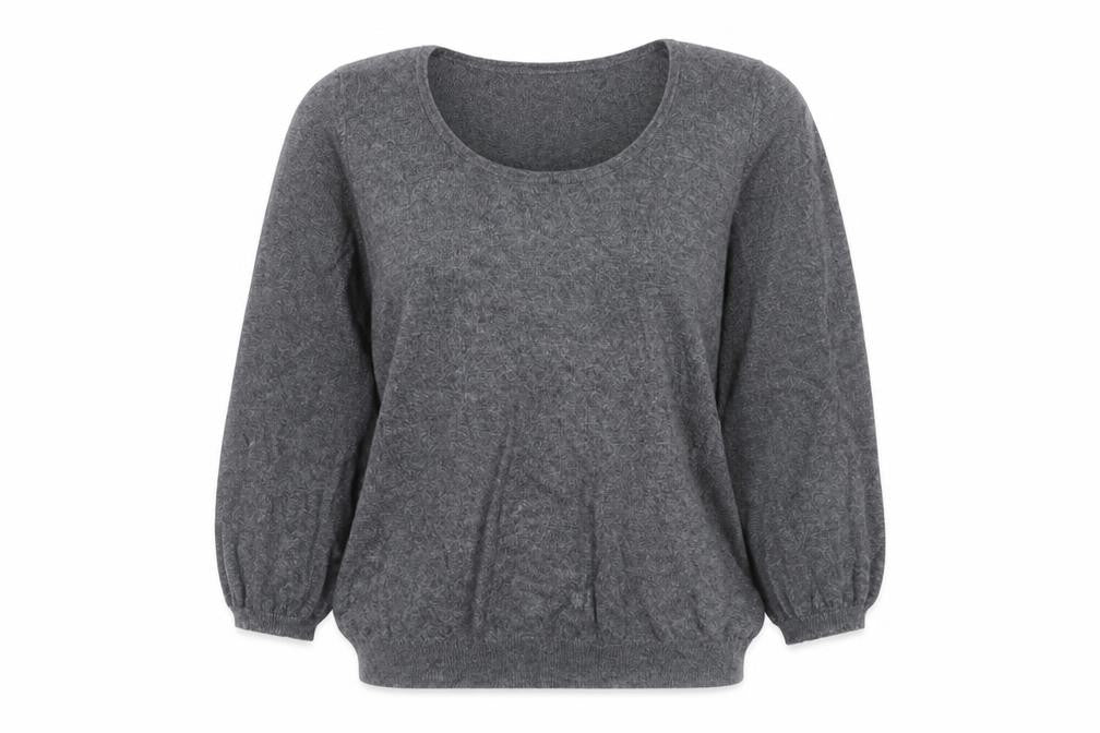 Front view of Marks & Spencer women’s grey scoop neck viscose jumper, size UK 12
