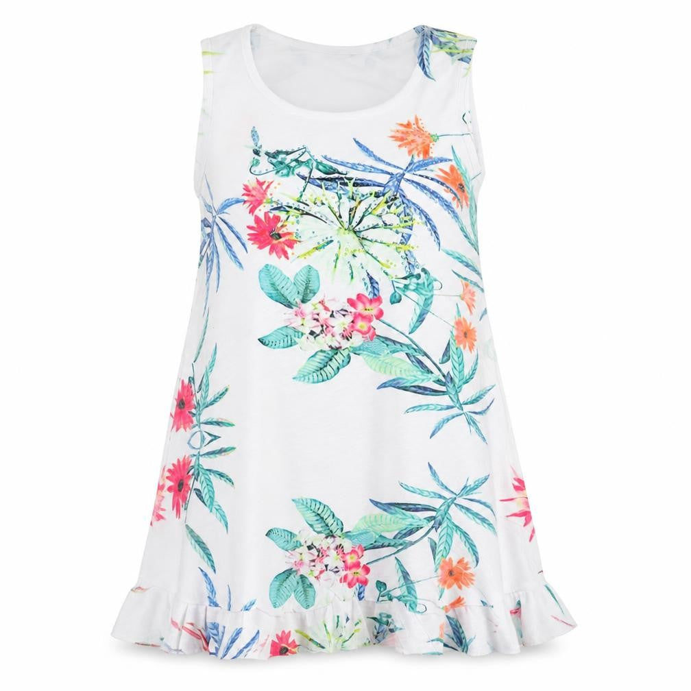 Front view of Quiz women’s white floral polyester skater dress, size M, round neck pullover