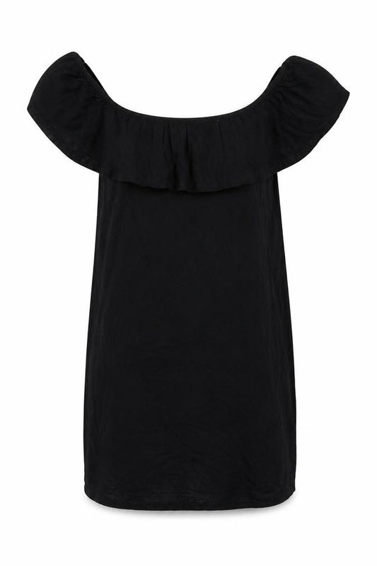 Front view of PRETTYLITTLETHING women’s black viscose a-line, size UK 8, round neck pullover