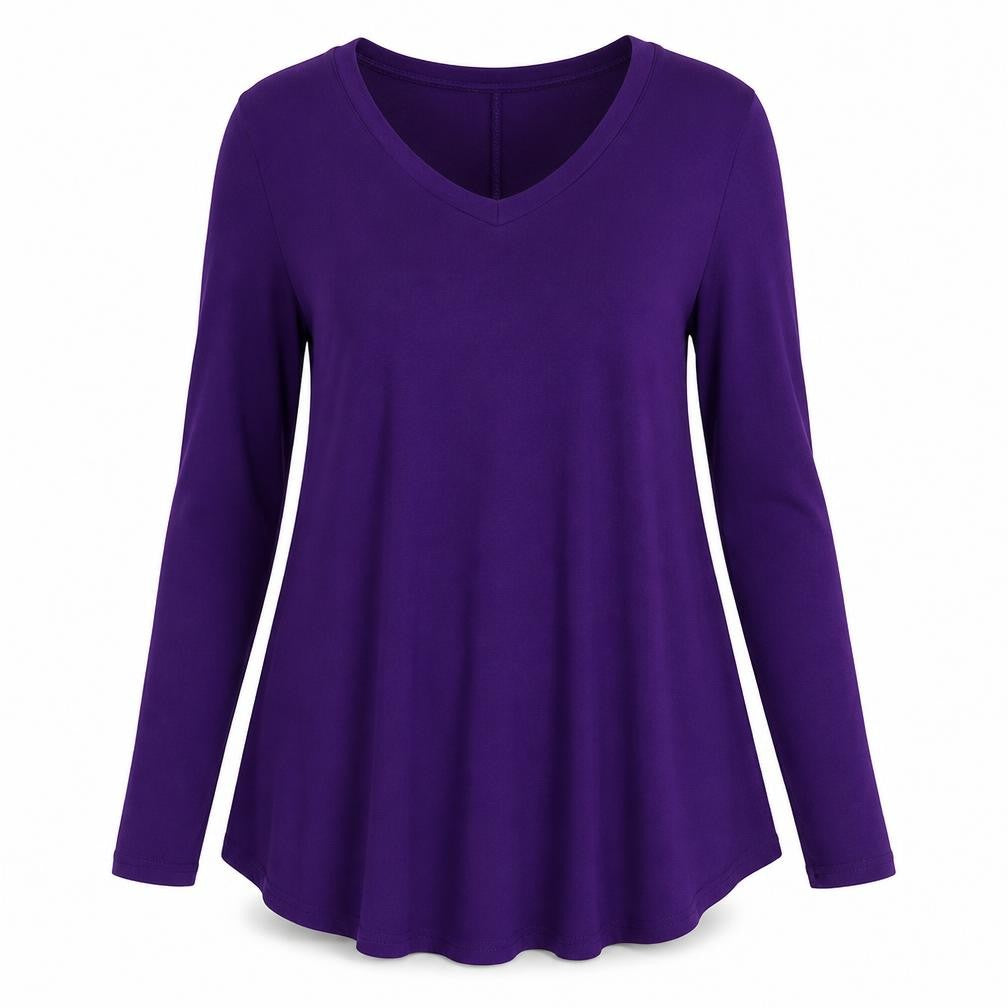 Front view of HOTOUCH women’s purple viscose trapeze & swing, size M, round neck pullover