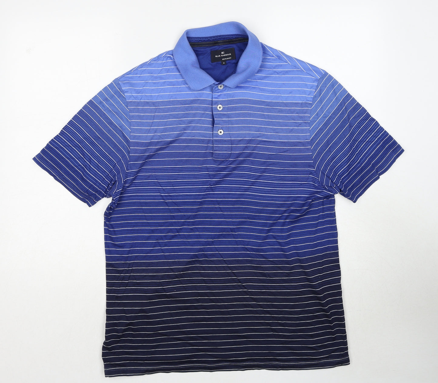 Blue Harbour Mens Blue Striped Cotton Polo Size M Collared Pullover