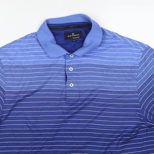 Blue Harbour Mens Blue Striped Cotton Polo Size M Collared Pullover
