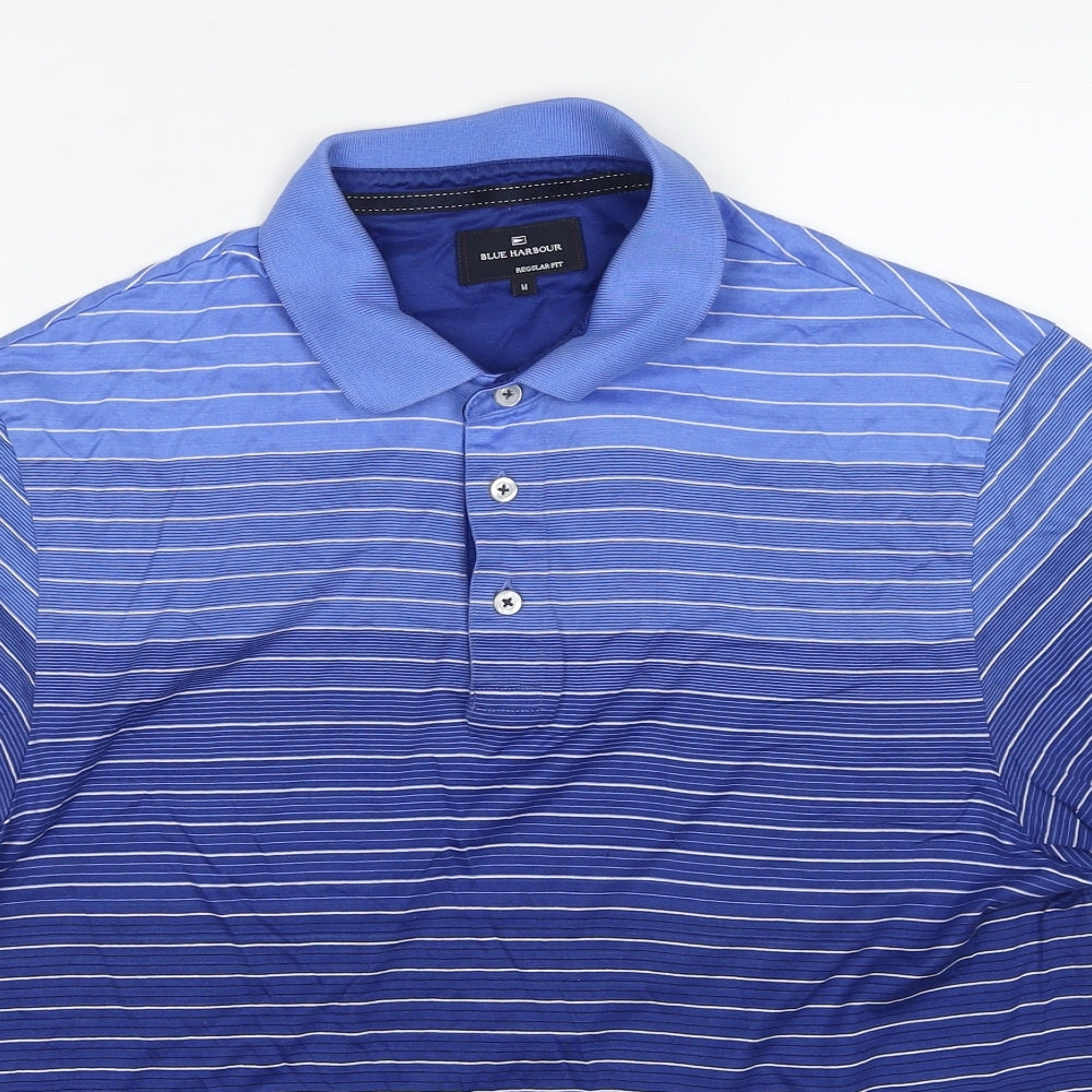 Blue Harbour Mens Blue Striped Cotton Polo Size M Collared Pullover