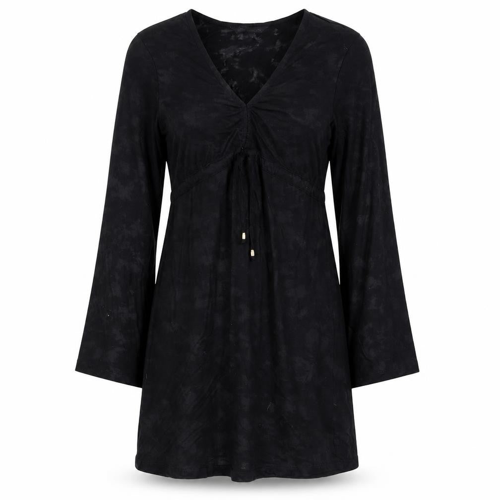 Front view of Marks & Spencer women’s black geometric polyester a-line, size S, v-neck pullover