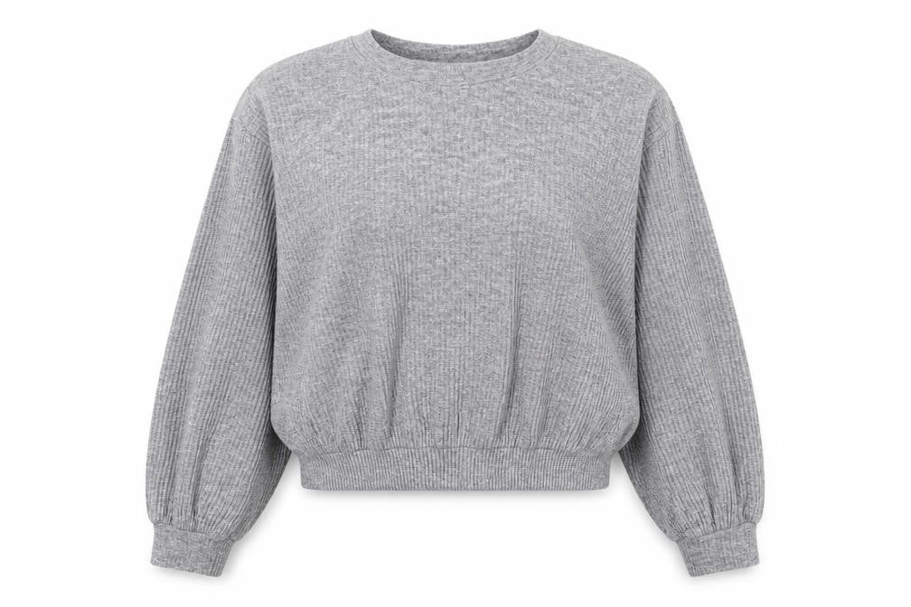 Front view of Miss Selfridge women’s grey polyester pullover sweatshirt, size S, pullover