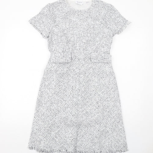 Seraphine Womens White Polyester A-Line Size 8 Round Neck Zip - Frayed Hem and Sleeves