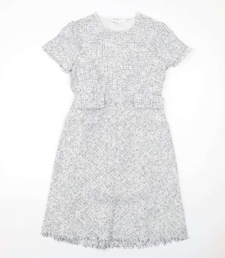 Seraphine Womens White Polyester A-Line Size 8 Round Neck Zip - Frayed Hem and Sleeves