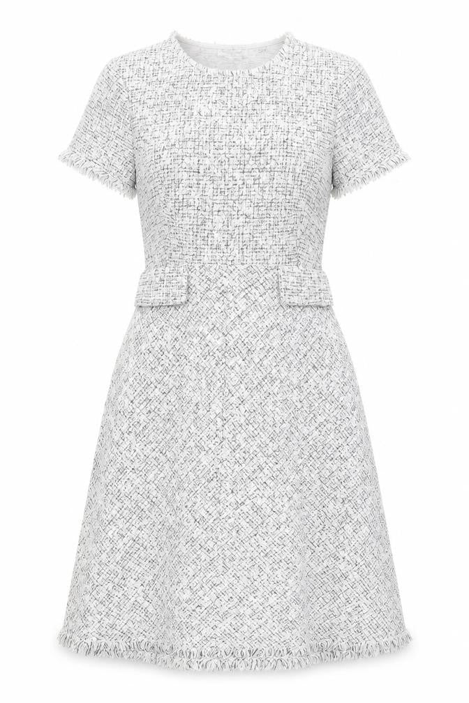 Seraphine Womens White Polyester A-Line Size 8 Round Neck Zip - Frayed Hem and Sleeves