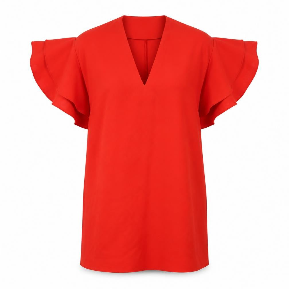 Front view of Zara women’s orange polyester a-line, size S, v-neck pullover