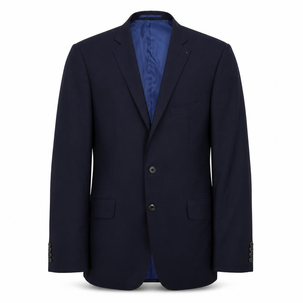 Front view of Marks & Spencer men’s blue polyester jacket suit jacket, size 42, regular