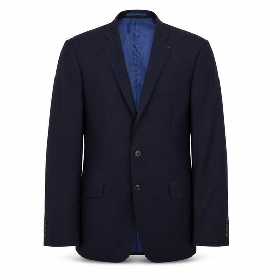Front view of Marks & Spencer men’s blue polyester jacket suit jacket, size 42, regular