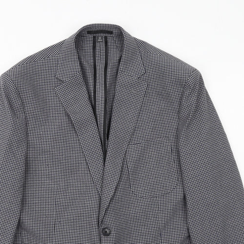 Marks and Spencer Mens Grey Geometric Polyester Jacket Suit Jacket Size 42 Regular