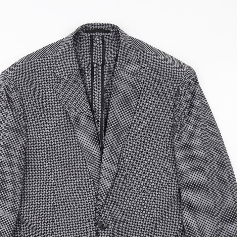 Marks and Spencer Mens Grey Geometric Polyester Jacket Suit Jacket Size 42 Regular