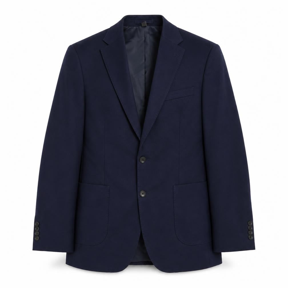 Front view of Marks & Spencer men’s blue polyester jacket suit jacket, size 42, regular