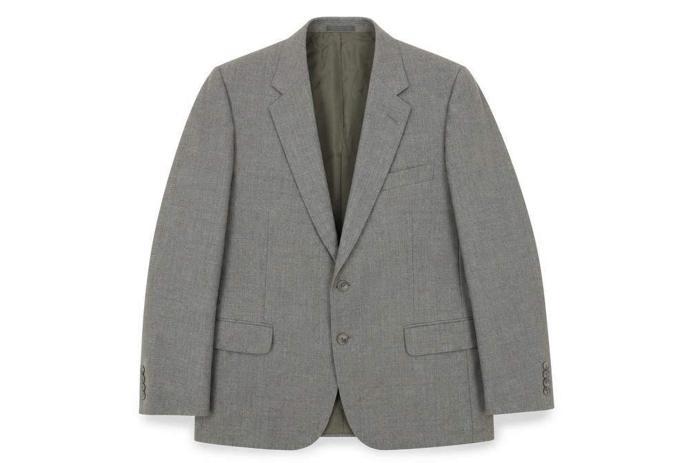 Front view of Marks & Spencer men’s green polyester jacket suit jacket, size 40, regular