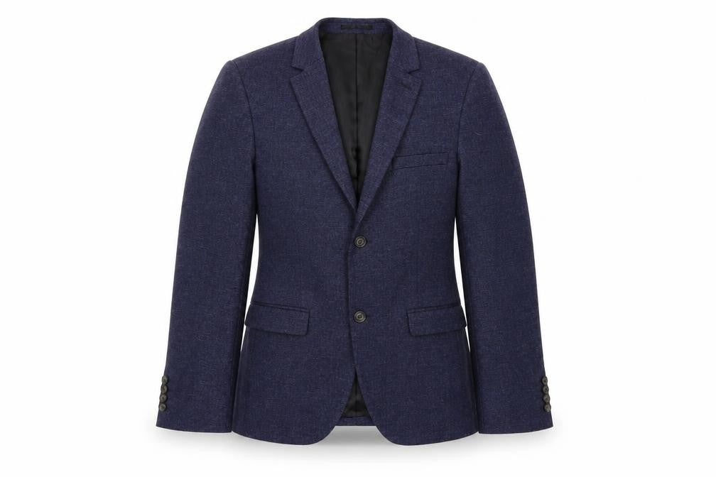 Front view of Topman men’s blue viscose jacket suit jacket, size 36, regular