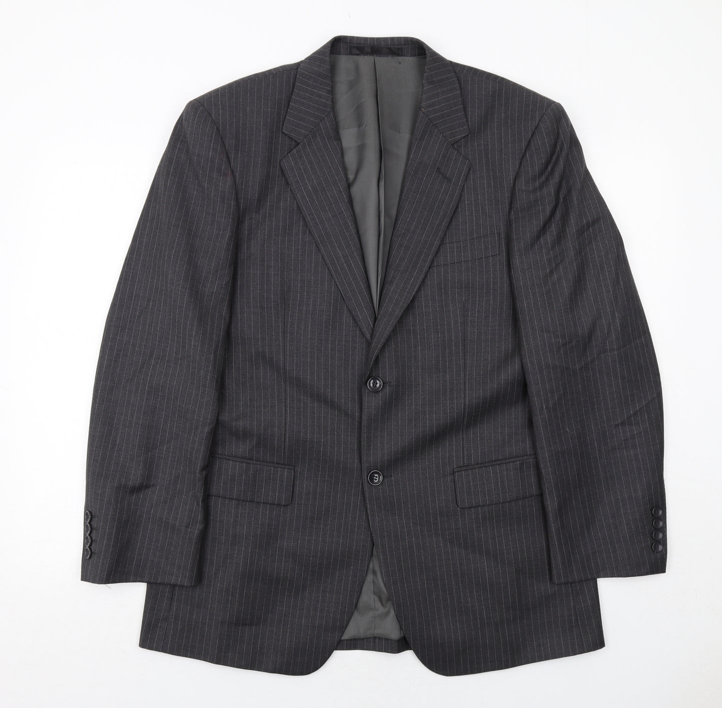 Butler and Webb Mens Grey Striped Wool Jacket Suit Size 40 Regular