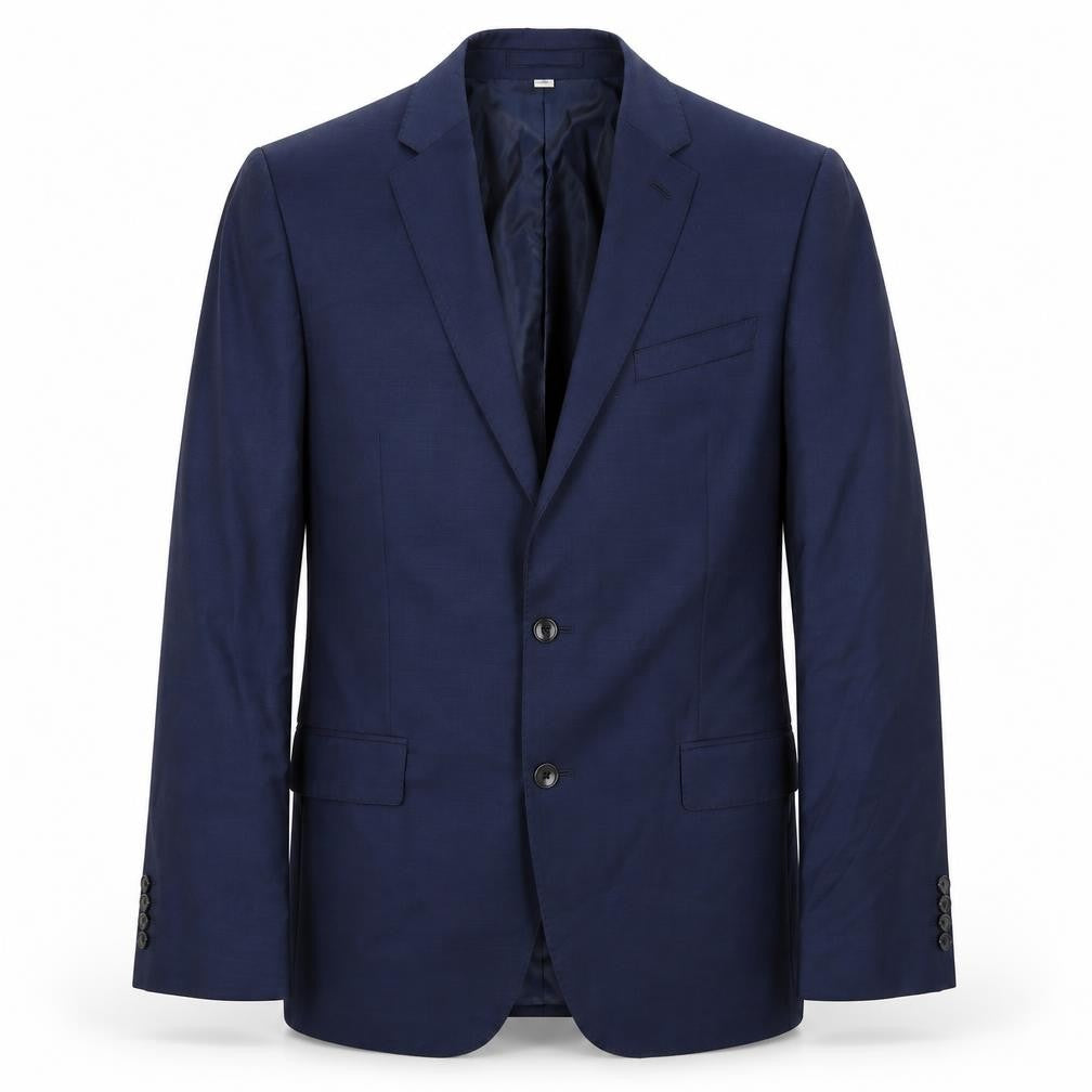 Front view of Marks & Spencer men’s blue wool jacket suit jacket, size 42, regular