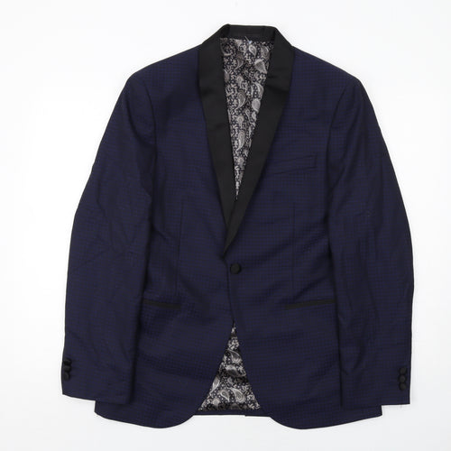NEXT Mens Blue Geometric Polyester Jacket Suit Jacket Size 38 Regular