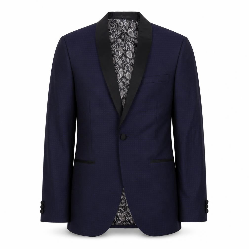 Front view of Next men’s blue geometric polyester jacket suit jacket, size 38, regular