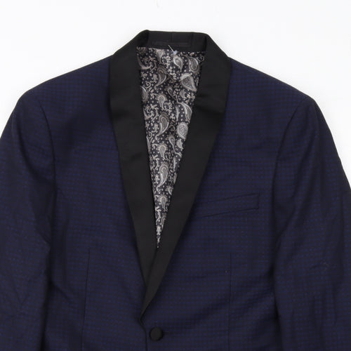 NEXT Mens Blue Geometric Polyester Jacket Suit Jacket Size 38 Regular